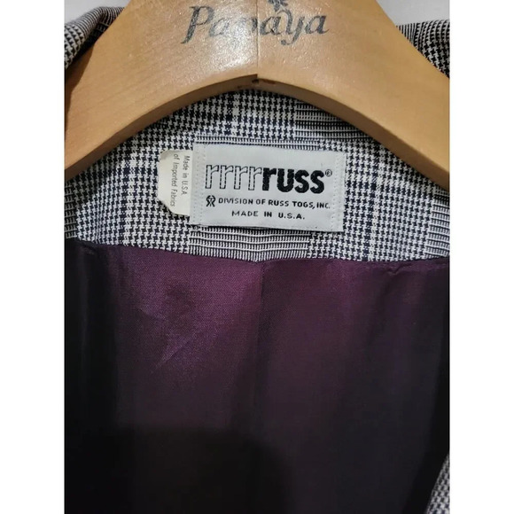 Russ Togs Women’s Vintage Gray Plaid Double-Breasted Blazer – Size 16 - Picture 6 of 10